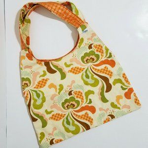 Q Baby Cloth Hobo Tote Bag Cream w/ Orange Green